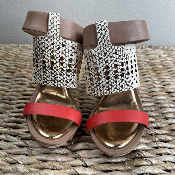 BCBGMAXAZRIA Meteur Snake Red Heel Sandal 7B Coral High Heel - Picture 3 of 13